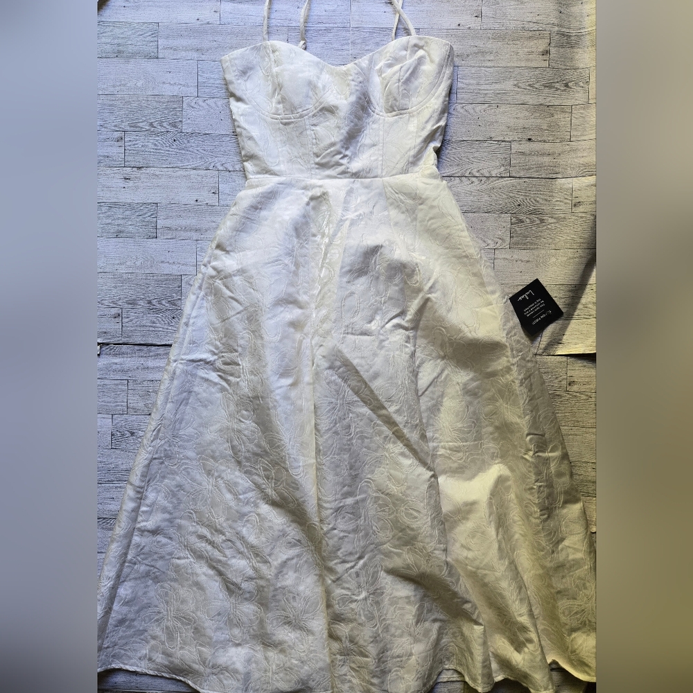 Lulus Meet Me For Tea White Jacquard Bustier Midi Dress - Picture 4 of 8